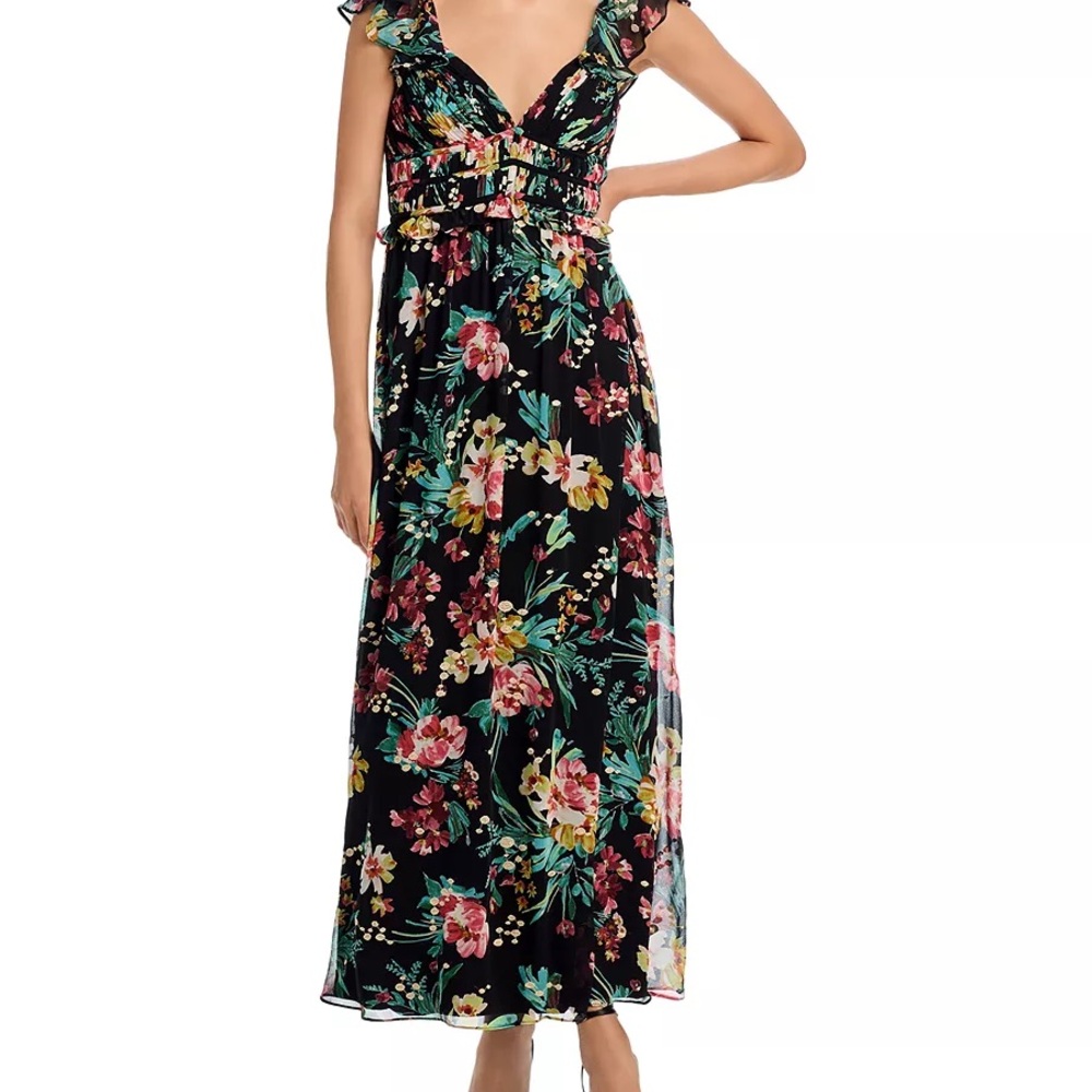 AQUA Black and Multicolor Floral Maxi Dress